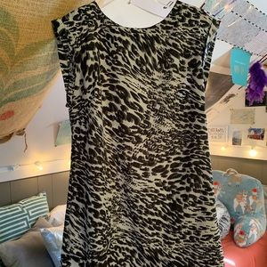 Sleeveless tunic dress; animal print: size M